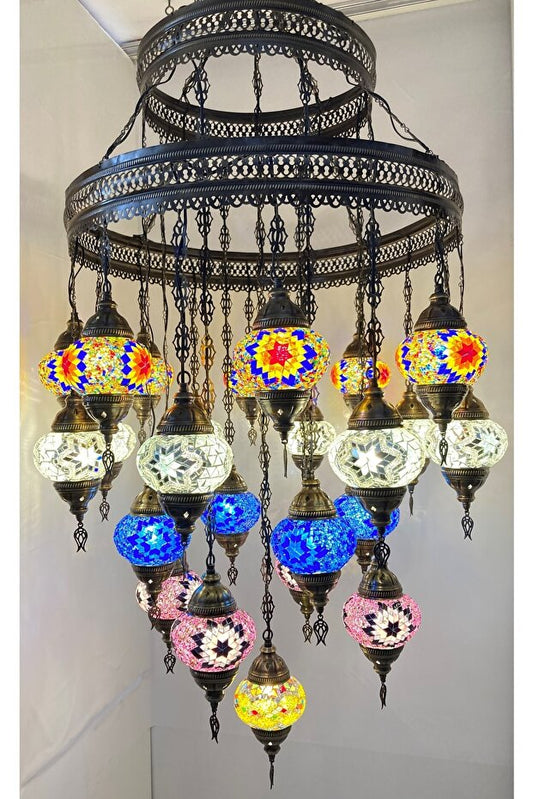 25 Globe Turkish Mosaic Lamp Handmade Unique Glass Lamp with Bronze Base